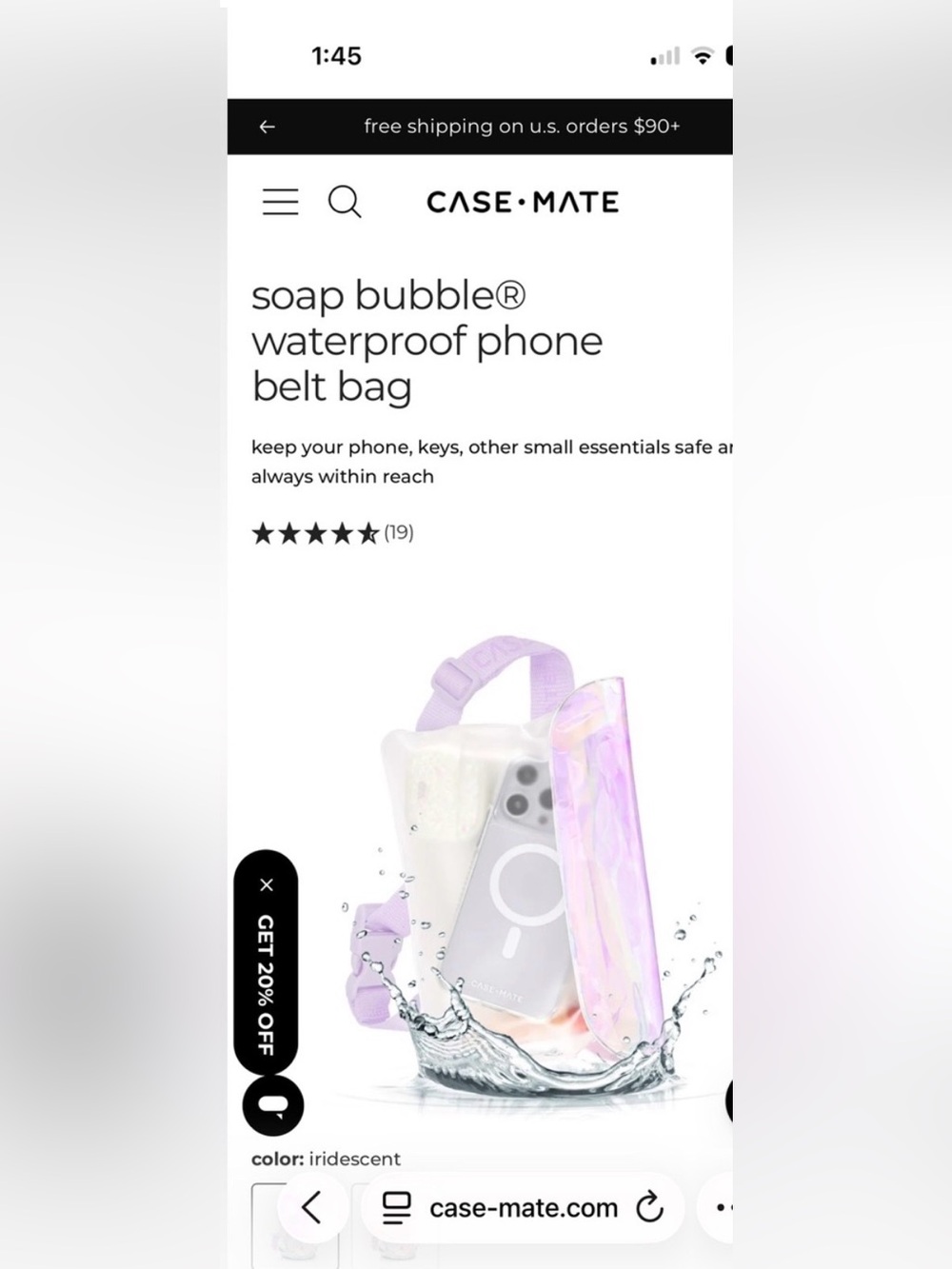 case-mate Soap Bubble Waterproof Phone Belt Bag in Iridescent Lavender